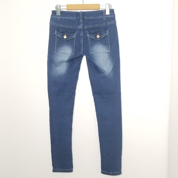 Blue Savvy Jeans Skinny Stretch Blue Jeans Pocket Denim Button Fly Size 3 - Picture 5 of 9